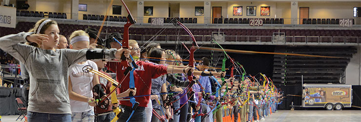 New Mexico Game & Fish officers, volunteers, and competing students at the National Archery in Schools Program tournament 2015. 