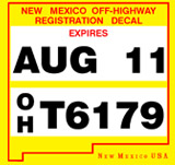 New Mexico OHV registration rules require resident riders to display a validation decal on their OHV off-highway vehicle.